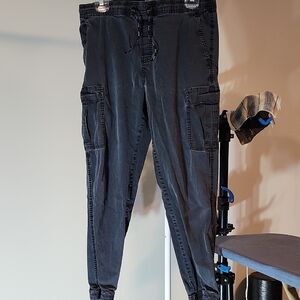 DKNY Women's Black Elastic Waistband Cargo Joggers Size L